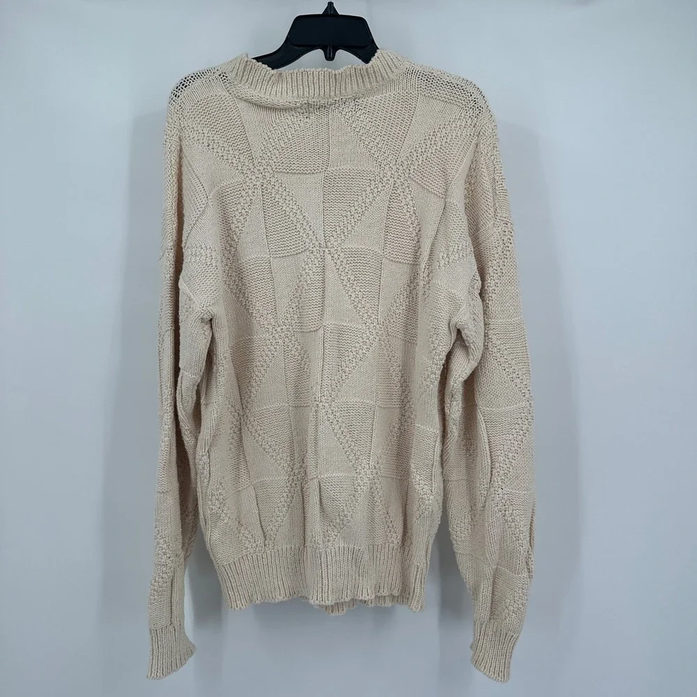 Womens Vintage Preppy Cable Knit Fisherman Sweater Sz XL Cream Cotton Minimalist